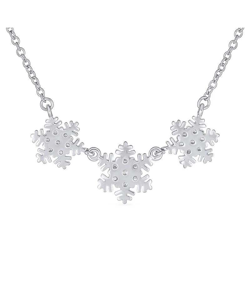 Bling Jewelry Holiday Party Cubic Zirconia Solitaire Cz Accent Christmas Frozen Winter Sparkling Dainty 3 Multi Snowflake Necklace Sterling Silver