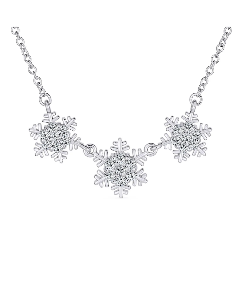 Bling Jewelry Holiday Party Cubic Zirconia Solitaire Cz Accent Christmas Frozen Winter Sparkling Dainty 3 Multi Snowflake Necklace Sterling Silver