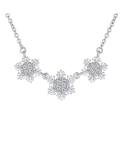 Bling Jewelry Holiday Party Cubic Zirconia Solitaire Cz Accent Christmas Frozen Winter Sparkling Dainty 3 Multi Snowflake Necklace Sterling Silver