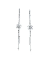 Bling Jewelry Thin Linear Clear Blue Cz Frozen Winter Holiday Party Snowflake Ear Threader Chain Dangle Earrings For Sterling Silver