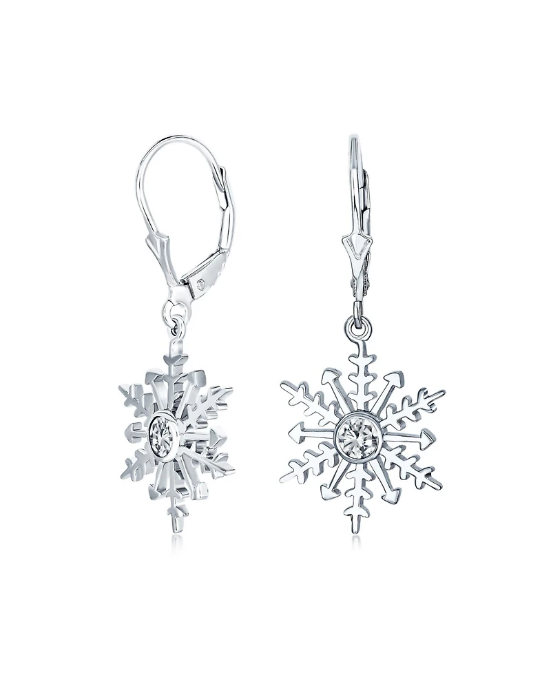 Bling Jewelry Winter Party Holiday Christmas Drop Lever back Clear Star Ice Blue Snowflake Dangle Earrings Sterling Silver