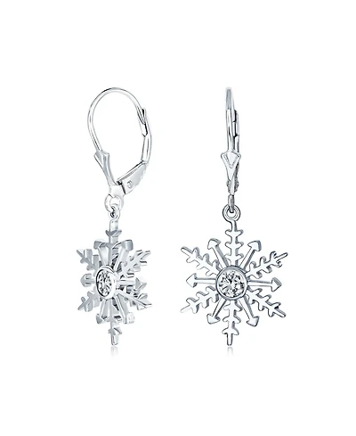 Bling Jewelry Winter Party Holiday Christmas Drop Lever back Clear Star Ice Blue Snowflake Dangle Earrings Sterling Silver