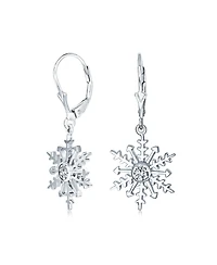 Bling Jewelry Winter Party Holiday Christmas Drop Lever back Clear Star Ice Blue Snowflake Dangle Earrings Sterling Silver
