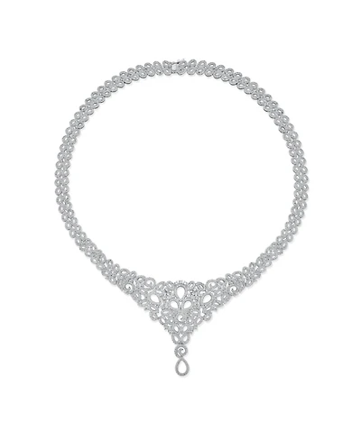 Bling Jewelry Art Deco-Inspired Swirl Leaf Collar V Statement Necklace With Cleavage Dangling Open Teardrop Micro Pave Cubic Zirconia Cz