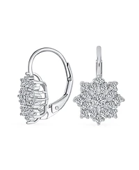 Bling Jewelry Holiday Party Flower Christmas Winter Cubic Zirconia Encrusted Cz Snowflake Drop Lever back Earrings Sterling Silver