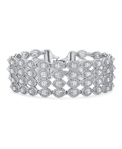 Bling Jewelry Art Deco Style Jewelry Cz Marquise Cubic Zirconia 4 Row Wide Tennis Bracelet Rhodium Plated 7.5 Inches. Perfect Formal Party.