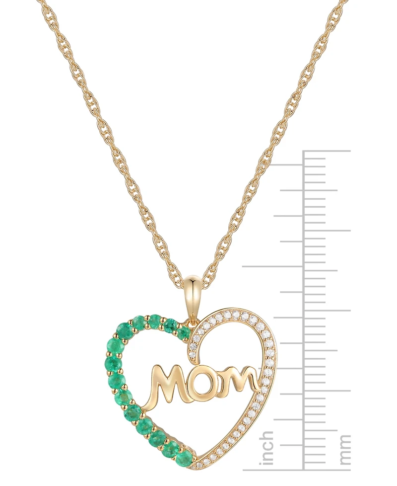 Lab-Grown Emerald (5/8 ct. t.w.) & Lab-Grown White Sapphire (1/10 ct. t.w.) Mama 18" Pendant Necklace in 10k Gold
