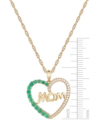 Lab-Grown Emerald (5/8 ct. t.w.) & Lab-Grown White Sapphire (1/10 ct. t.w.) Mama 18" Pendant Necklace in 10k Gold
