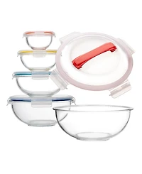 Genicook 5 Pc Container Nesting Borosilicate Glass Mixing Bowl Set with Locking Lids and Carry Handle