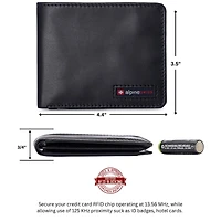 Alpine Swiss Men's Wallet for Men Rfid Protected Leather Spencer Bifold Divided Bill Section Gift Box 2 Id Windows 14 Card Storage Pockets