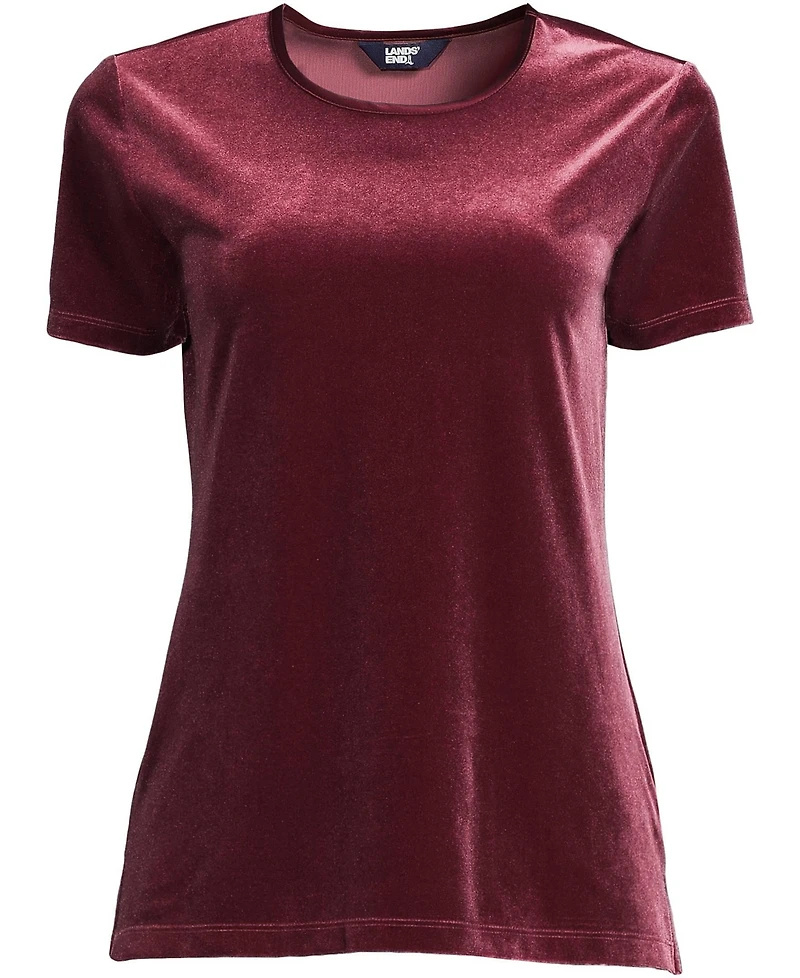 Lands' End Women's Short Sleeve Velvet Crew Neck Top