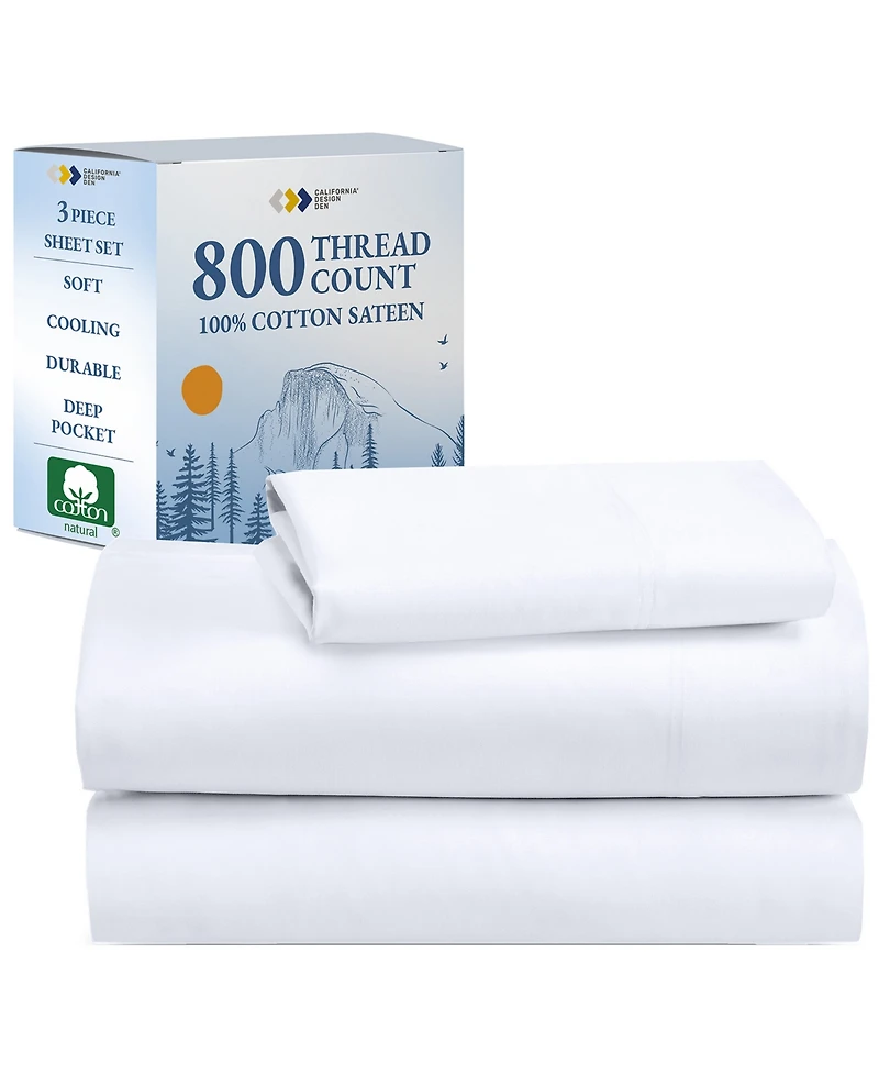 Luxury Bed Sheets Set - 800 Thread Count 100% Cotton Sheets, Deep Pocket, Soft, Cool & Breathable - Twin