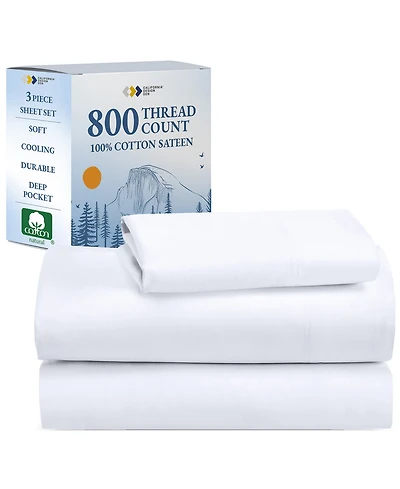 Luxury Bed Sheets Set - 800 Thread Count 100% Cotton Sheets, Deep Pocket, Soft, Cool & Breathable - Twin