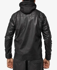 X-Ray Men's Grainy Polyurethane Leather Hooded Jacket with Faux Shearling Lining