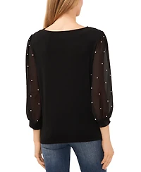 CeCe Women's Mixed Media Imitation-Pearl-Stud Top
