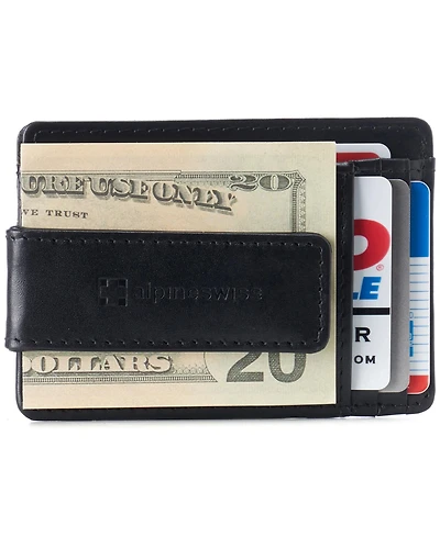 Alpine Swiss Mens Rfid Safe Slim Magnetic Money Clip Leather Front Pocket Wallet