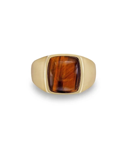 LuvMyJewelry Chatoyant Yellow Tiger Eye Gemstone Sterling Silver Men Signet Ring