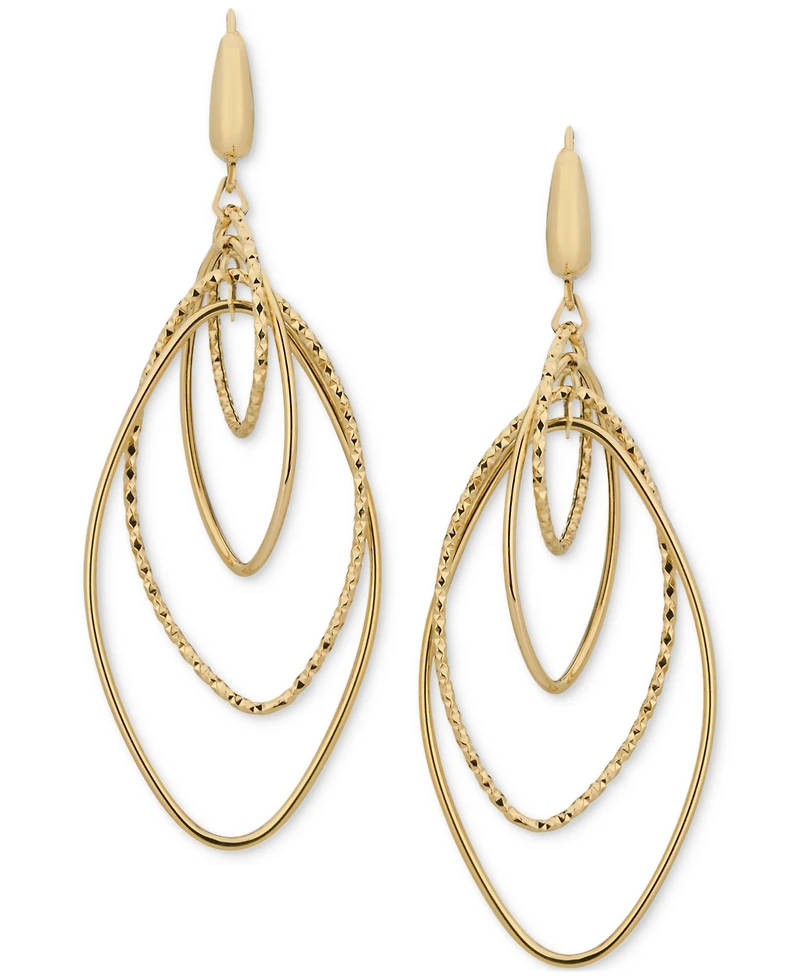 Polished & Textured Interlocking Navette Orbital Drop Earrings in 14k Gold