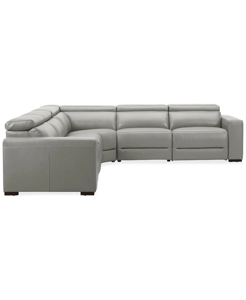 Nevio 124" 5-Pc. Leather Sectional with 2 Power Recliners and Headrests, Created For Macy's