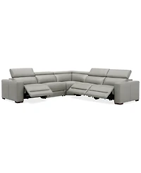 Nevio 124" 5-Pc. Leather Sectional with 3 Power Recliners and Headrests, Created For Macy's