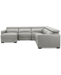 Nevio 124" 5-Pc. Leather Sectional with 2 Power Recliners, Headrests and Chaise, Created For Macy's
