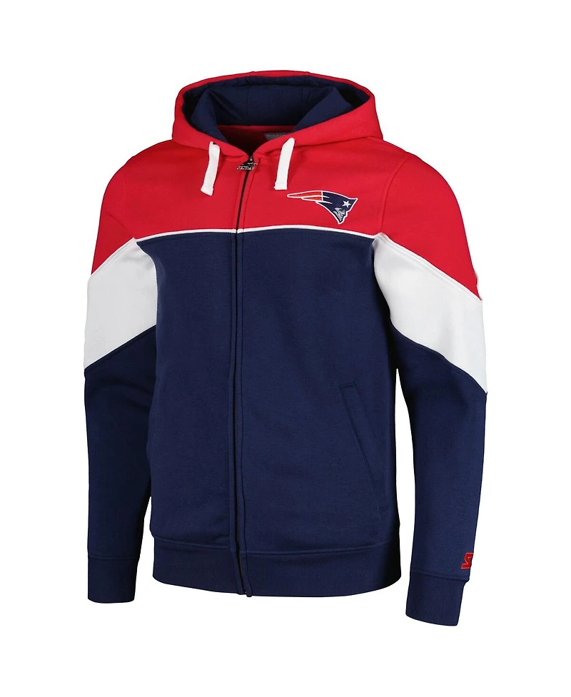 Men's Starter Navy, Red New England Patriots Running Back Full-Zip Hoodie