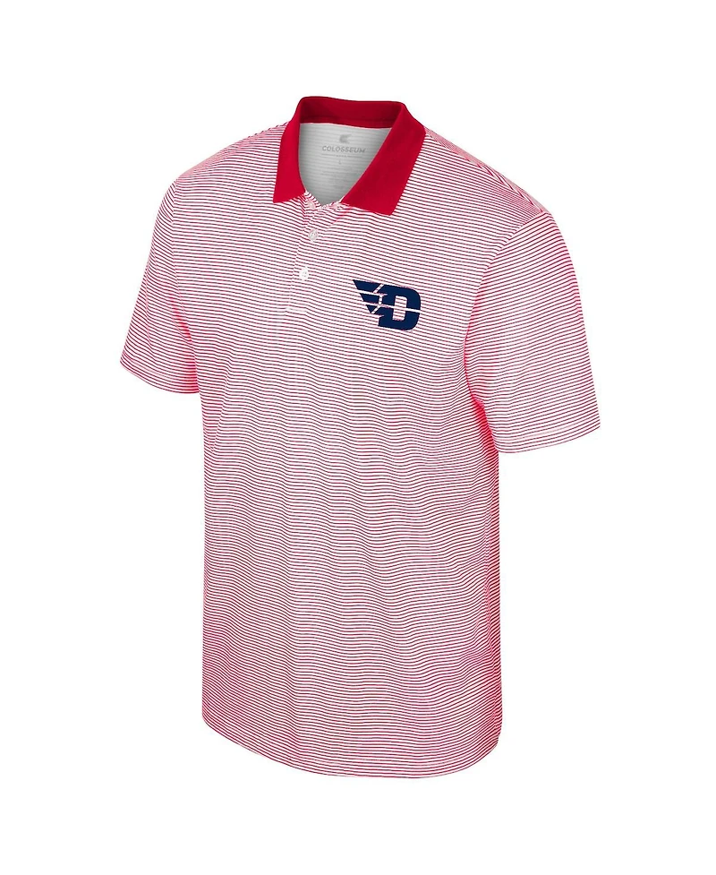 Men's Colosseum White, Red Dayton Flyers Print Stripe Polo Shirt