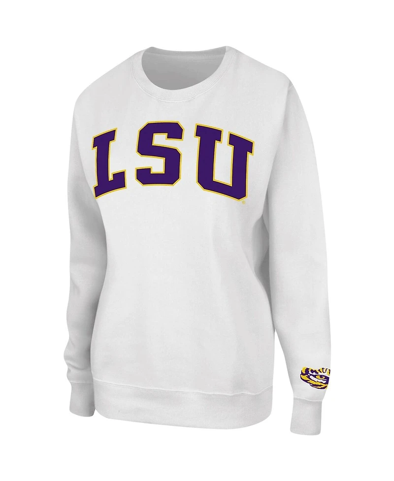 Women's Colosseum White Lsu Tigers Campanile Pullover Sweatshirt