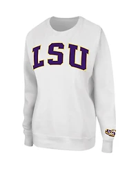 Women's Colosseum White Lsu Tigers Campanile Pullover Sweatshirt