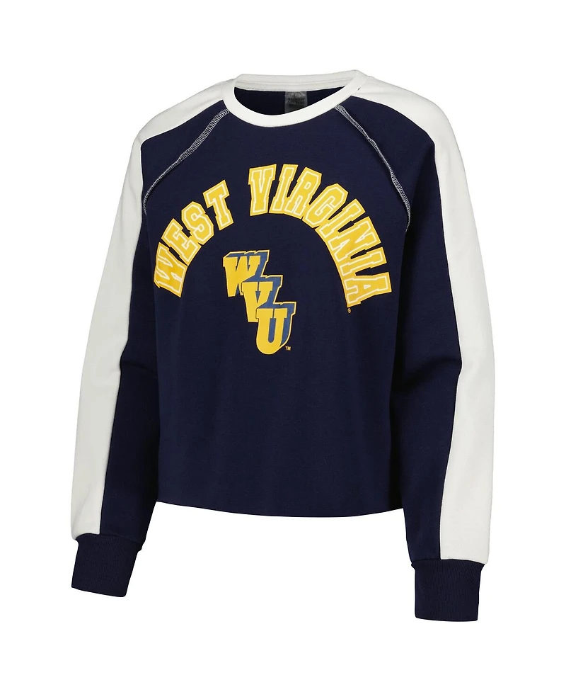 Women's Gameday Couture Navy West Virginia Mountaineers Blindside Raglan Cropped Pullover Sweatshirt
