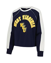Women's Gameday Couture Navy West Virginia Mountaineers Blindside Raglan Cropped Pullover Sweatshirt