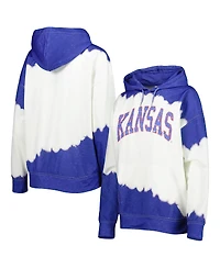 Women's Gameday Couture White, Royal Distressed Kansas Jayhawks For the Fun Double Dip-Dyed Pullover Hoodie