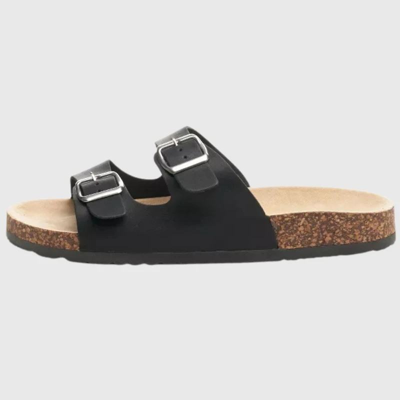 Alpine Swiss Mens Double Strap Casual Slides Flat Sandals