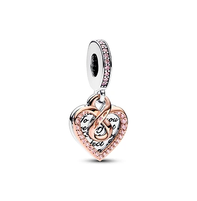 Pandora Cubic Zirconia Two-Tone Infinity Heart Double Dangle Charm