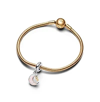 Pandora Cubic Zirconia Two-Tone Key Moon Dangle Charm