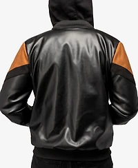 X-Ray Men's Shiny Polyurethane and Faux Suede Detailing with Shearling Lining Hooded Jacket