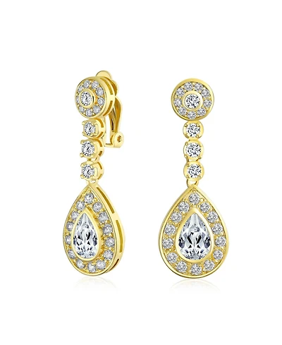 Bling Jewelry Teardrop Halo Cubic Zirconia Pave Cz Dangle Statement Clip On Earrings Rose Gold Plated