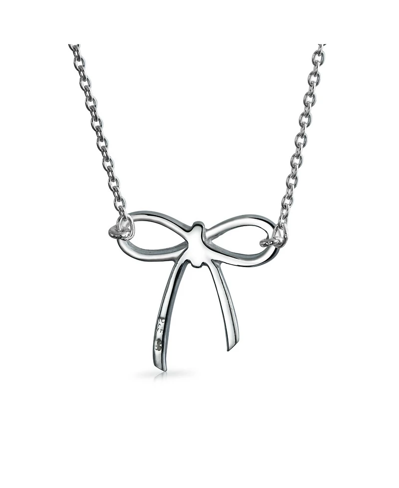 Bling Jewelry Minimalist Holiday Bow Ribbon Pendant Station Pendant Necklace Sterling Silver