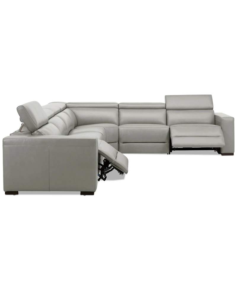 Nevio 157" 6-Pc. Leather Sectional with 2 Power Recliners and Headrests, Created For Macy's