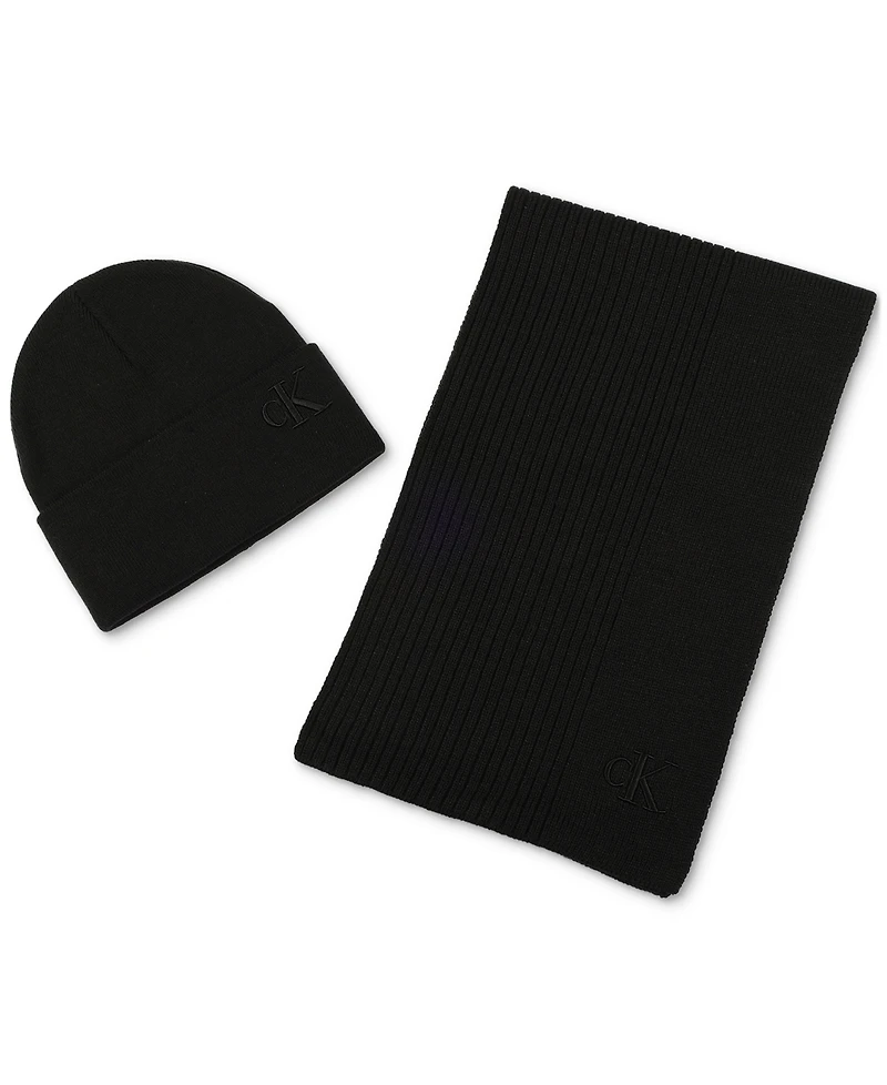 Calvin Klein Men's Embroidered Beanie & Scarf Set