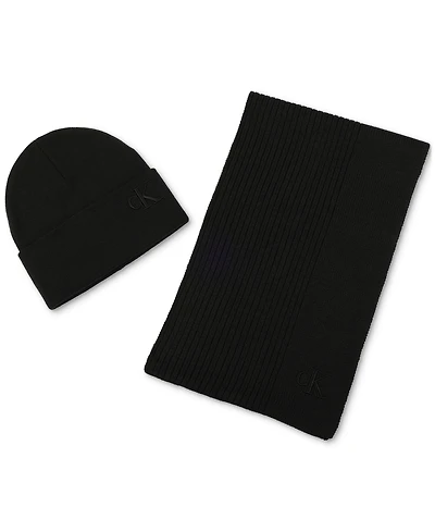 Calvin Klein Men's Embroidered Beanie & Scarf Set
