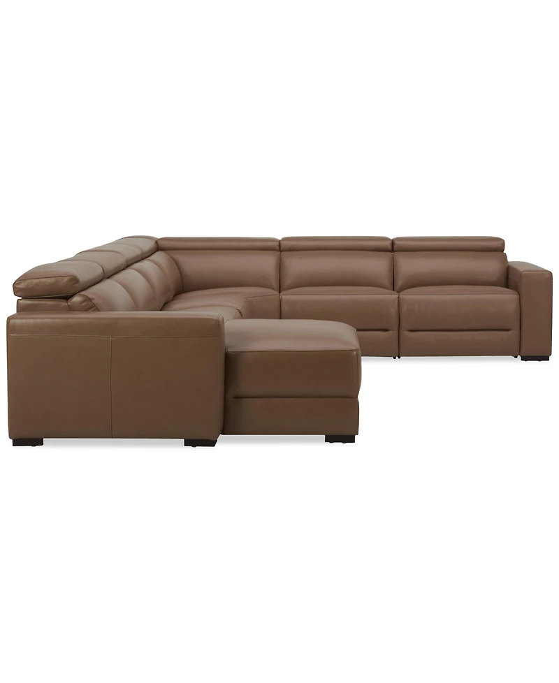 Nevio 157" 6-Pc. Leather Sectional with 2 Power Recliners, Headrests and Chaise, Created For Macy's