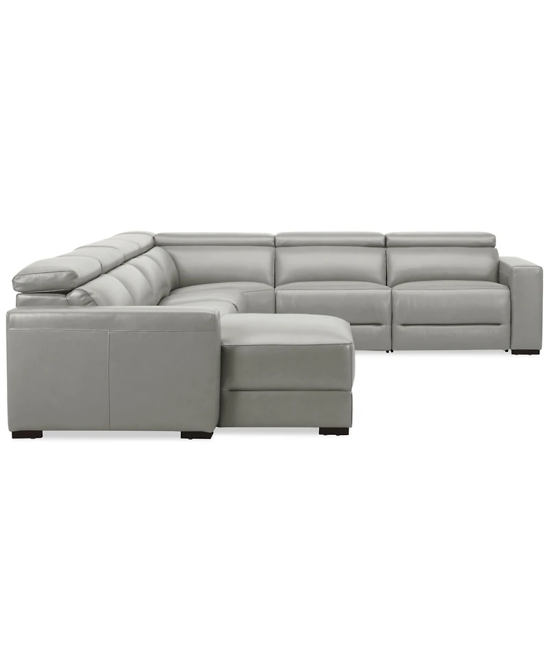 Nevio 157" 6-Pc. Leather Sectional with 2 Power Recliners, Headrests and Chaise, Created For Macy's
