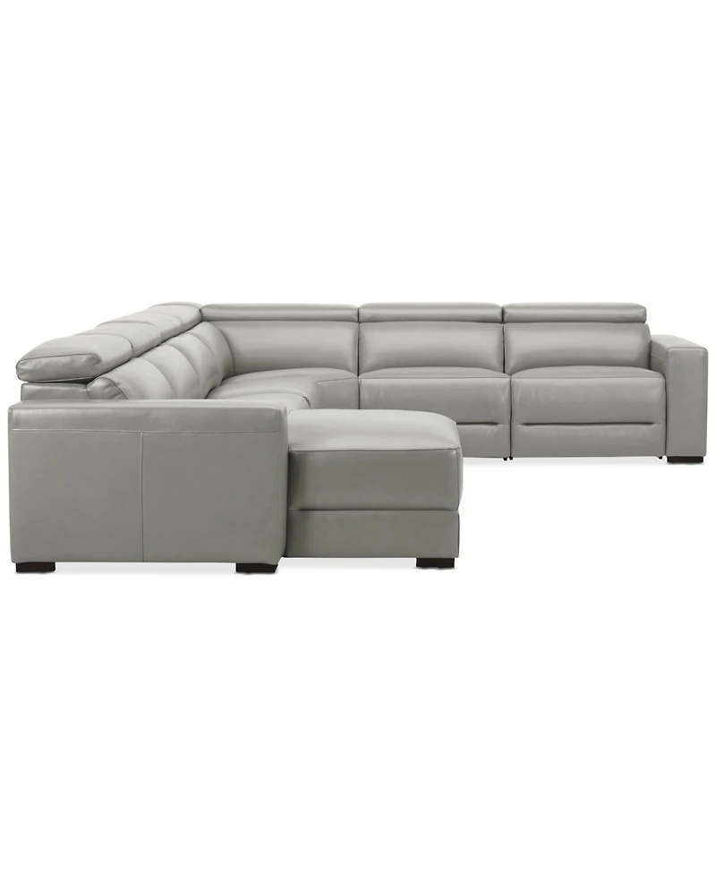 Nevio 157" 6-Pc. Leather Sectional with 3 Power Recliners, Headrests and Chaise, Created For Macy's