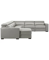 Nevio 157" 6-Pc. Leather Sectional with 3 Power Recliners, Headrests and Chaise, Created For Macy's