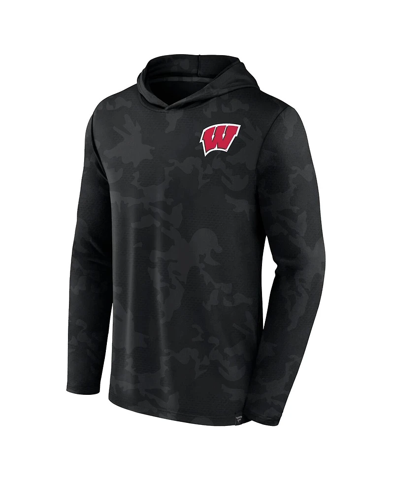 Men's Fanatics Black Wisconsin Badgers Camo Hoodie Long Sleeve T-shirt