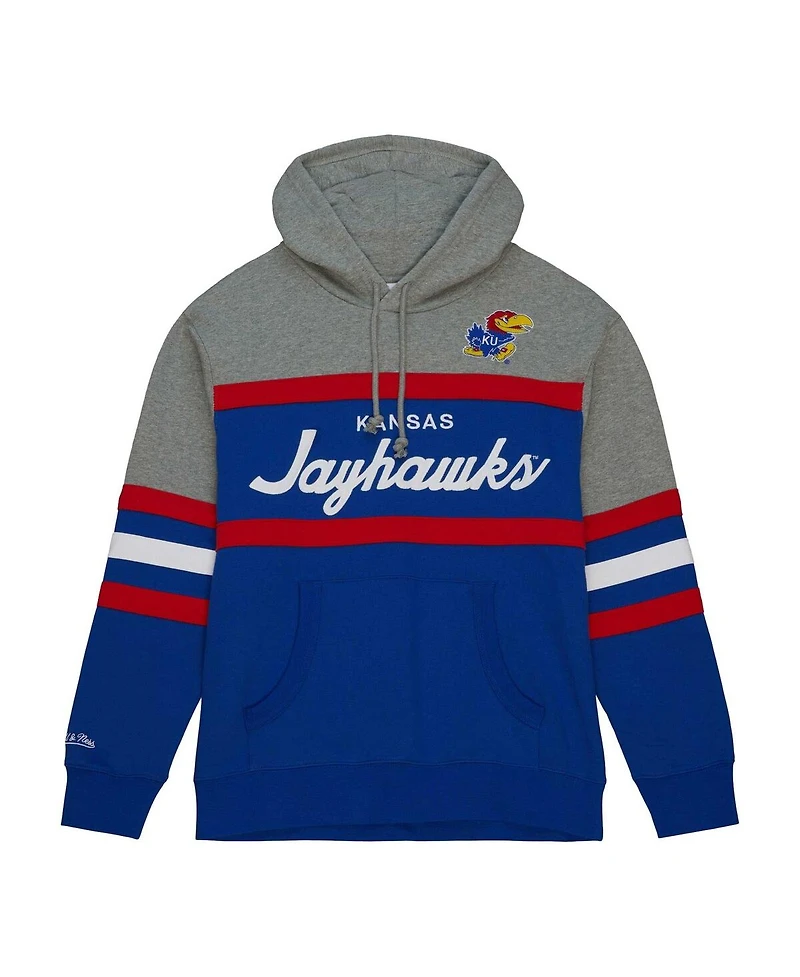 Men's Mitchell & Ness Royal Kansas Jayhawks Head Coach Pullover Hoodie