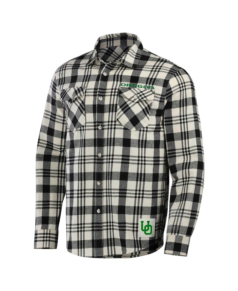 Men's Darius Rucker Collection by Fanatics Black, Natural Oregon Ducks Plaid Flannel Long Sleeve Button-Up Shirt