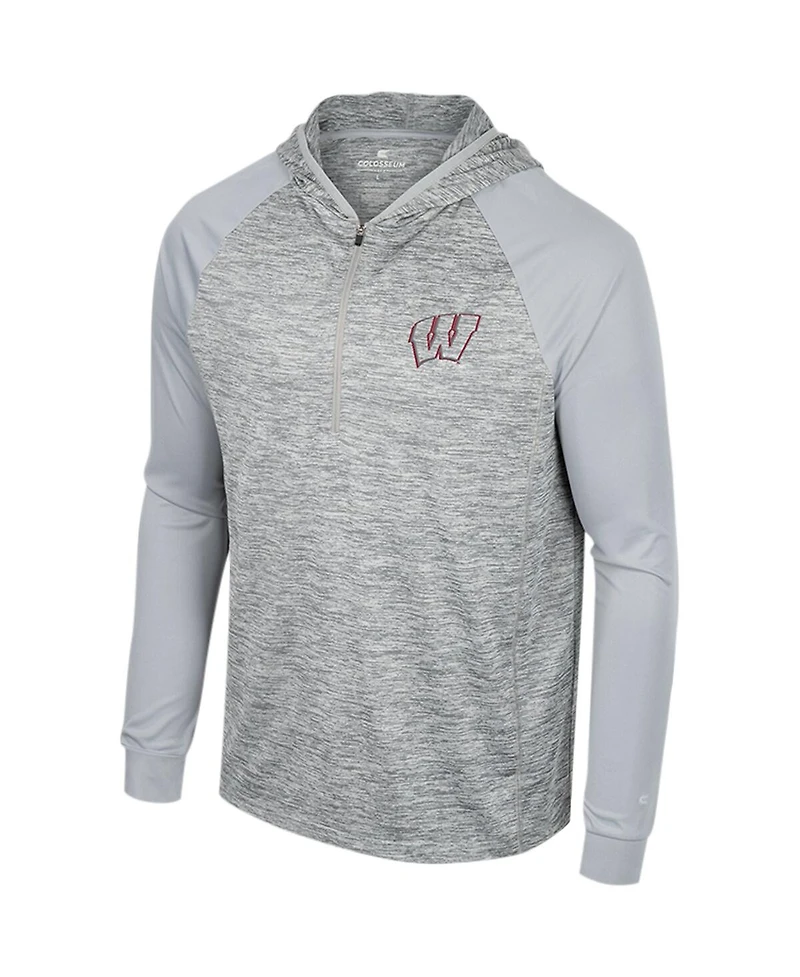 Men's Colosseum Gray Wisconsin Badgers Cybernetic Raglan Quarter-Zip Hooded Top