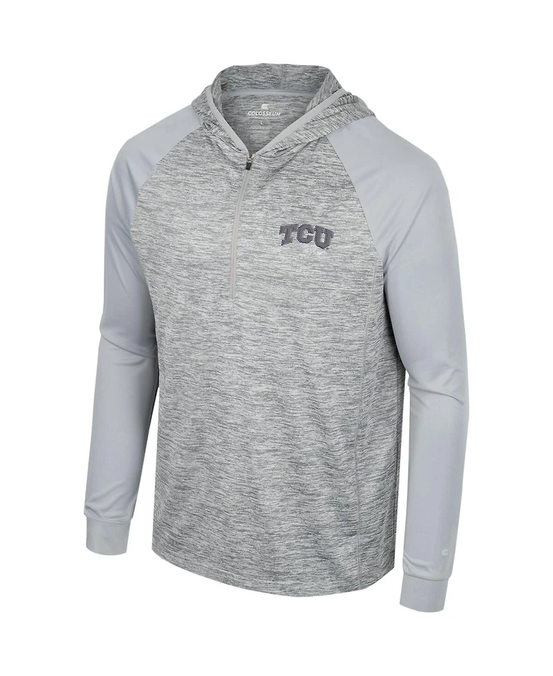 Men's Colosseum Gray Tcu Horned Frogs Cybernetic Raglan Quarter-Zip Hooded Top